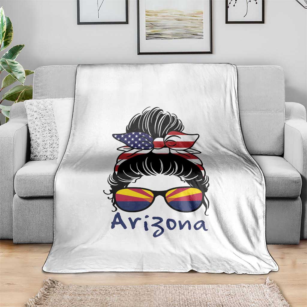 Patriotic Arizona Messy Bun Girl Graphic Throw Blanket American Flag Sunglasses Southwest State Pride Souvenir