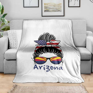 Patriotic Arizona Messy Bun Girl Graphic Throw Blanket American Flag Sunglasses Southwest State Pride Souvenir