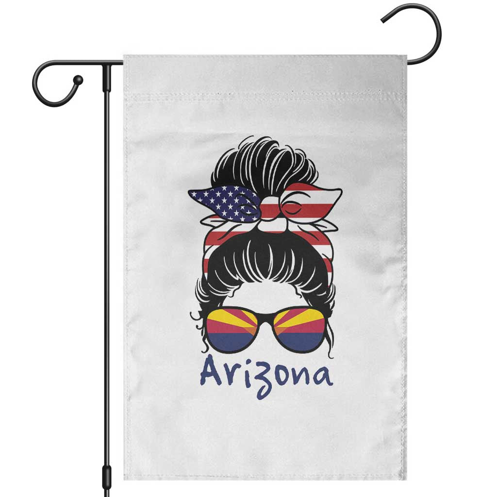 Patriotic Arizona Messy Bun Girl Graphic Garden Flag American Flag Sunglasses Southwest State Pride Souvenir TS02 White Print Your Wear