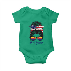 Patriotic Arizona Messy Bun Girl Graphic Baby Onesie American Flag Sunglasses Southwest State Pride Souvenir
