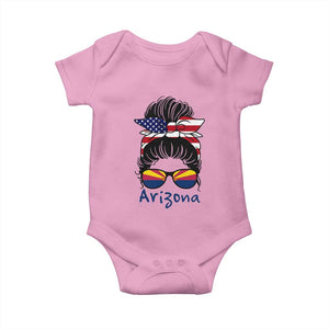 Patriotic Arizona Messy Bun Girl Graphic Baby Onesie American Flag Sunglasses Southwest State Pride Souvenir