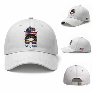Patriotic Arizona Messy Bun Girl Graphic Baseball Cap American Flag Sunglasses Southwest State Pride Souvenir