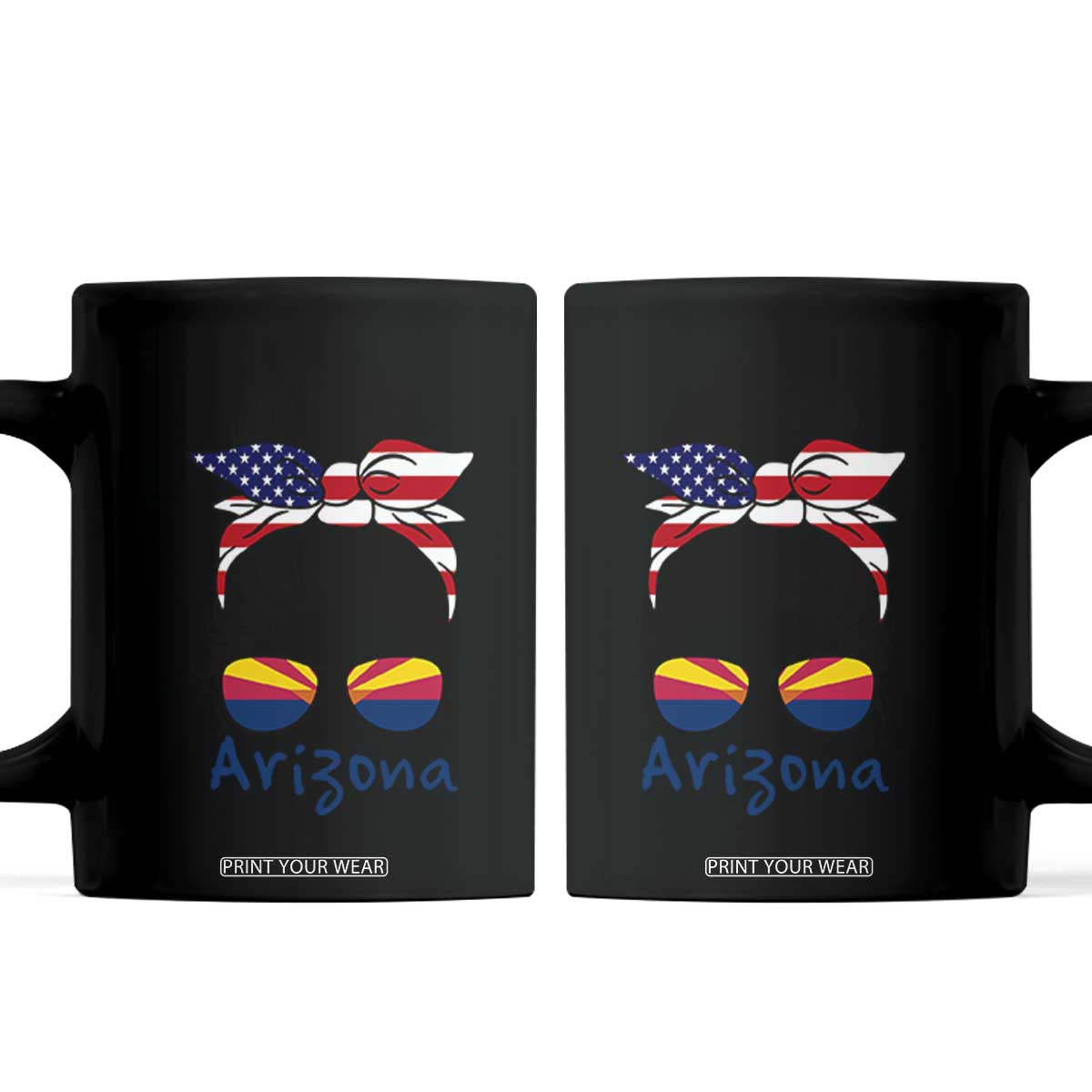 Patriotic Arizona Messy Bun Girl Graphic Coffee Mug American Flag Sunglasses Southwest State Pride Souvenir