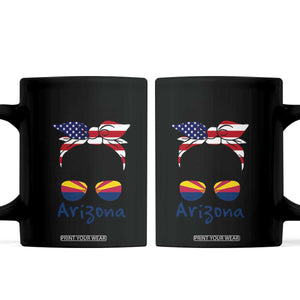 Patriotic Arizona Messy Bun Girl Graphic Coffee Mug American Flag Sunglasses Southwest State Pride Souvenir