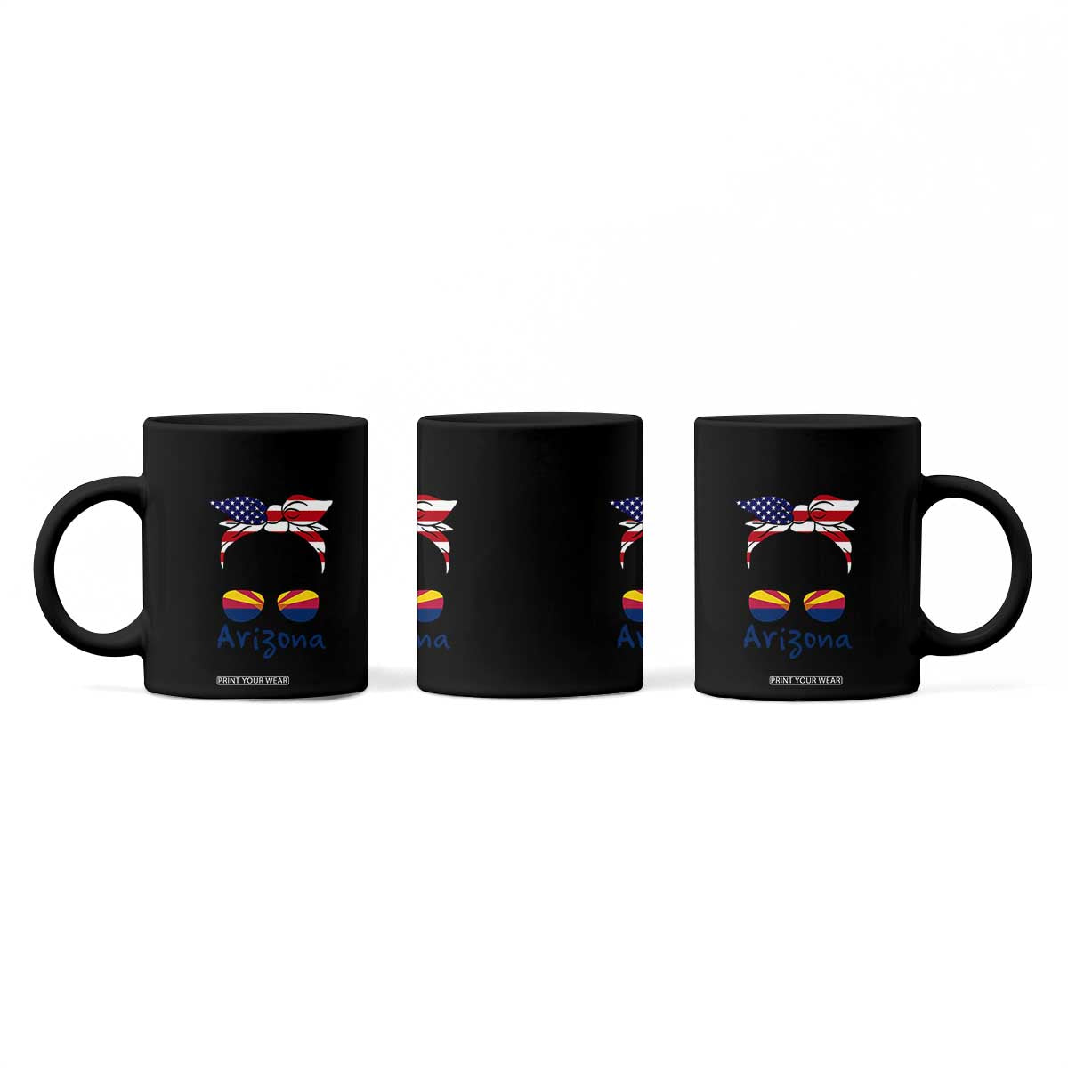 Patriotic Arizona Messy Bun Girl Graphic Coffee Mug American Flag Sunglasses Southwest State Pride Souvenir