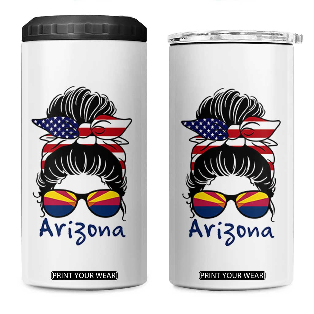 Patriotic Arizona Messy Bun Girl Graphic 4 in 1 Can Cooler Tumbler American Flag Sunglasses Southwest State Pride Souvenir TS02 One Size: 16 oz White Print Your Wear
