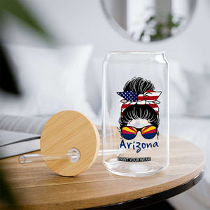 Patriotic Arizona Messy Bun Girl Graphic Glass Can American Flag Sunglasses Southwest State Pride Souvenir