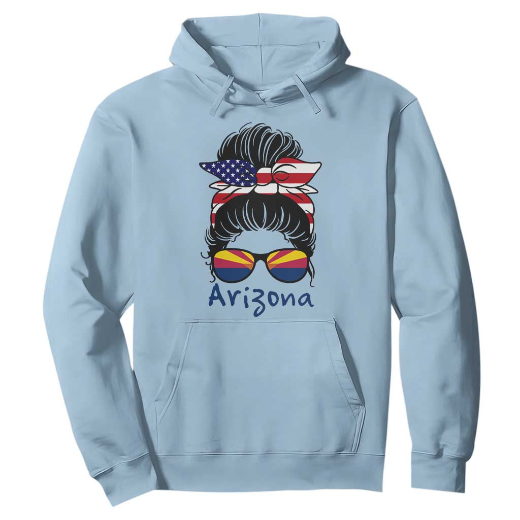 Patriotic Arizona Messy Bun Girl Graphic Hoodie American Flag Sunglasses Southwest State Pride Souvenir