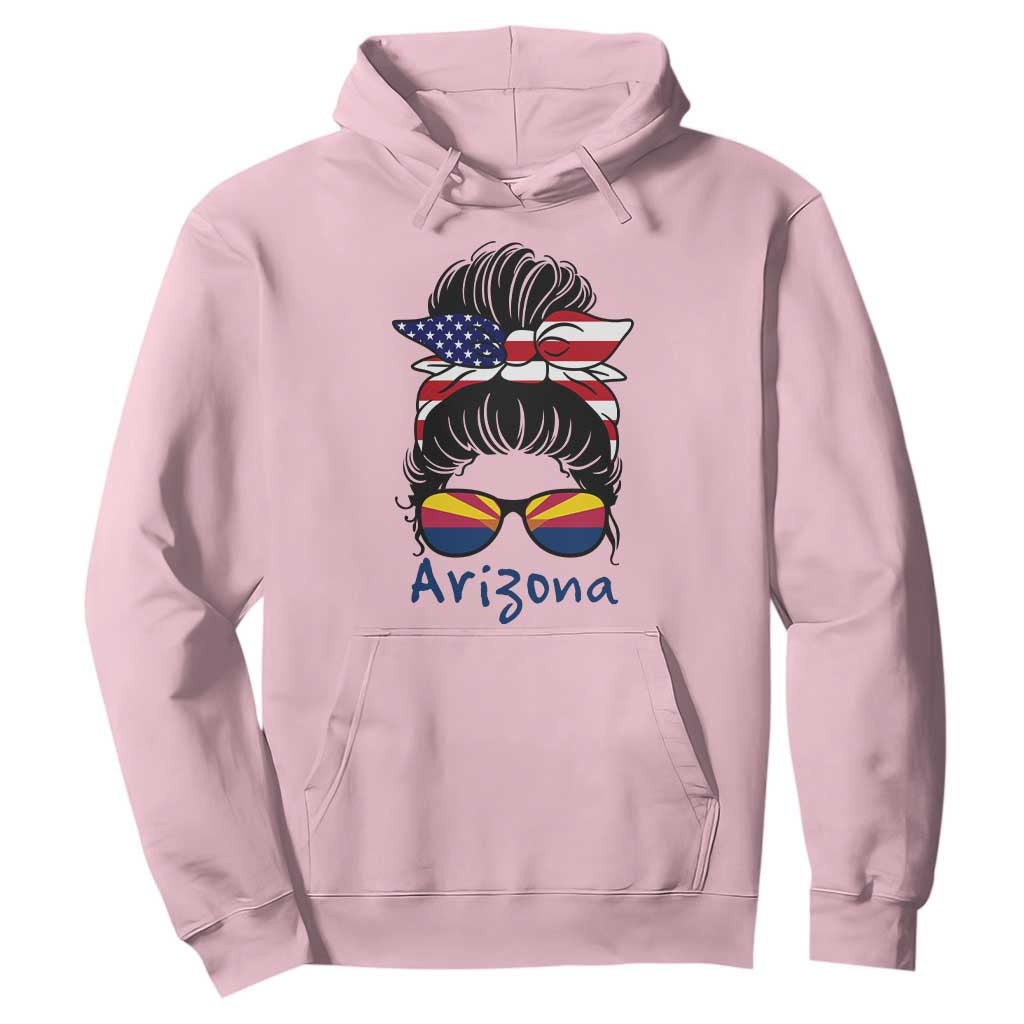 Patriotic Arizona Messy Bun Girl Graphic Hoodie American Flag Sunglasses Southwest State Pride Souvenir