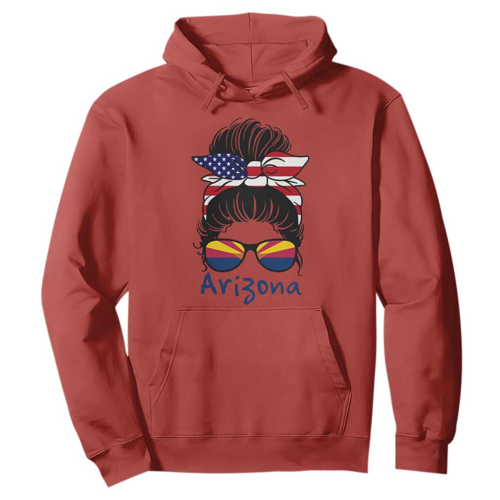 Patriotic Arizona Messy Bun Girl Graphic Hoodie American Flag Sunglasses Southwest State Pride Souvenir