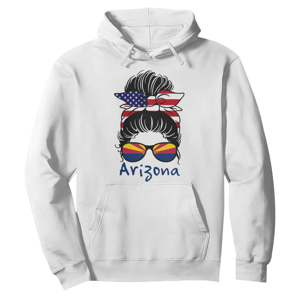 Patriotic Arizona Messy Bun Girl Graphic Hoodie American Flag Sunglasses Southwest State Pride Souvenir TS02 White Print Your Wear