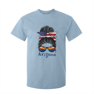 Patriotic Arizona Messy Bun Girl Graphic T Shirt For Kid American Flag Sunglasses Southwest State Pride Souvenir