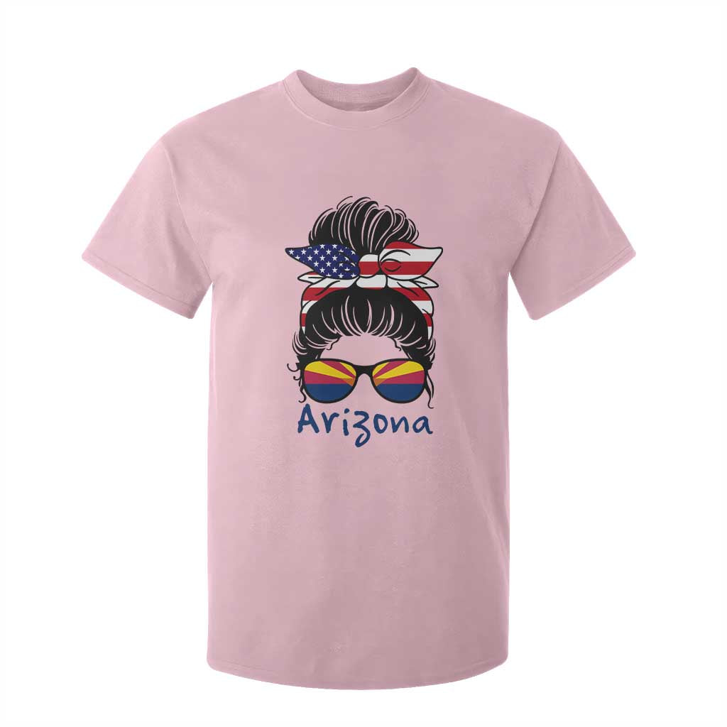 Patriotic Arizona Messy Bun Girl Graphic T Shirt For Kid American Flag Sunglasses Southwest State Pride Souvenir