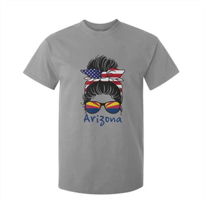 Patriotic Arizona Messy Bun Girl Graphic T Shirt For Kid American Flag Sunglasses Southwest State Pride Souvenir