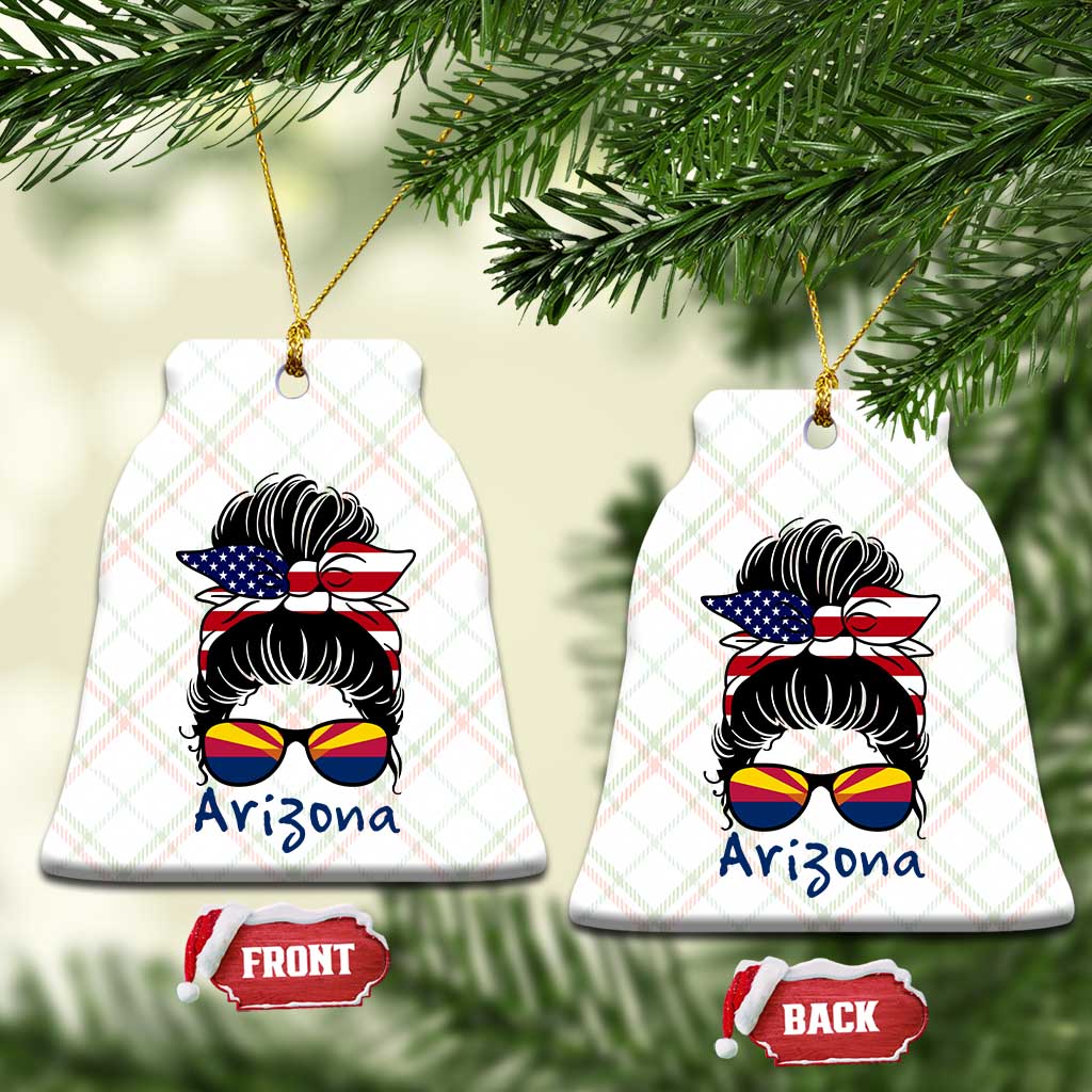 Patriotic Arizona Messy Bun Girl Graphic Ceramic Ornament American Flag Sunglasses Southwest State Pride Souvenir