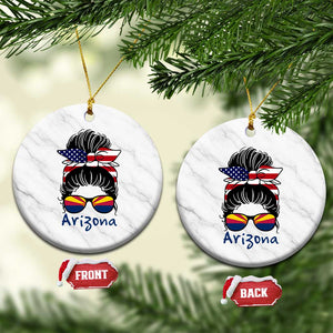 Patriotic Arizona Messy Bun Girl Graphic Ceramic Ornament American Flag Sunglasses Southwest State Pride Souvenir
