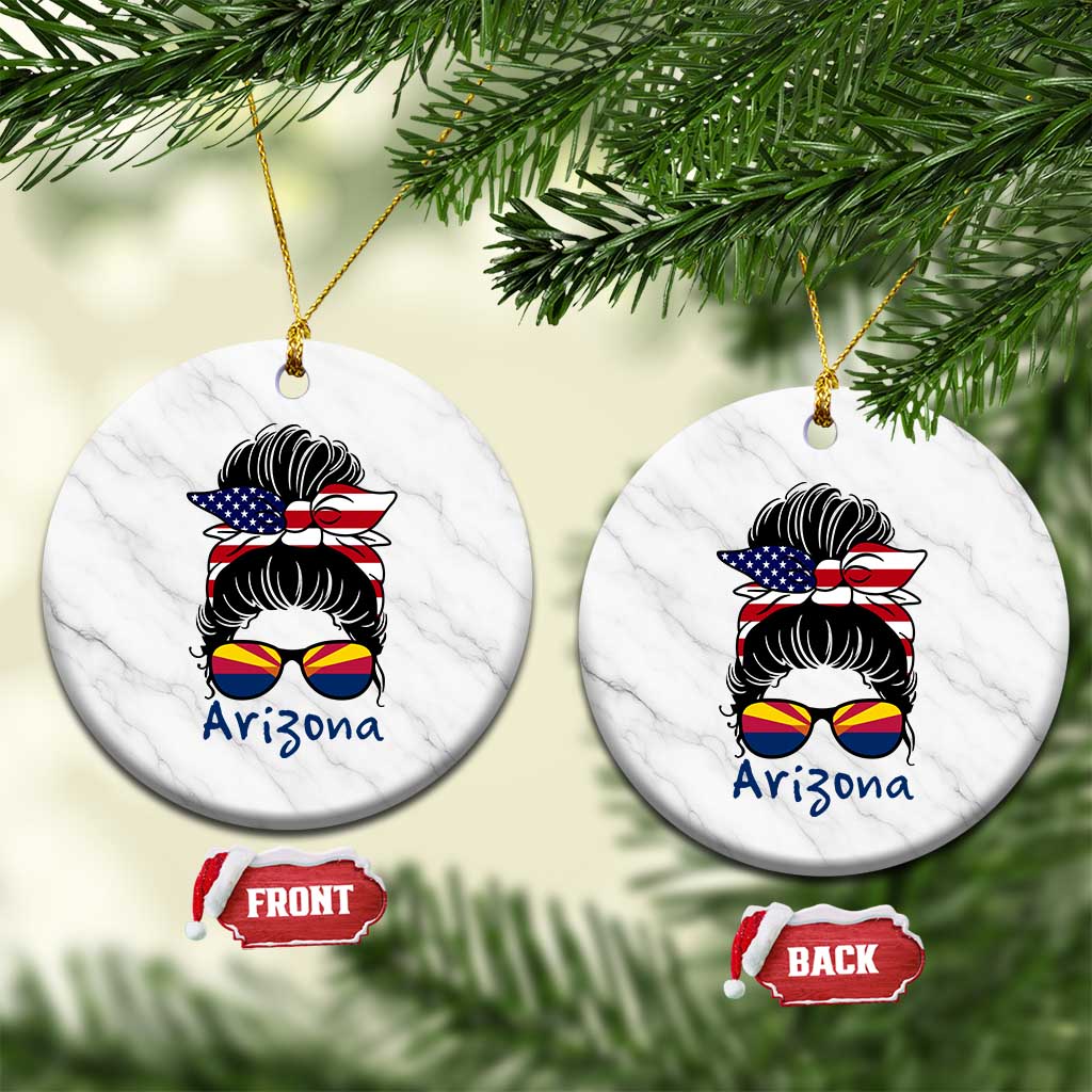 Patriotic Arizona Messy Bun Girl Graphic Ceramic Ornament American Flag Sunglasses Southwest State Pride Souvenir TS02 1pc White Marble Print Your Wear