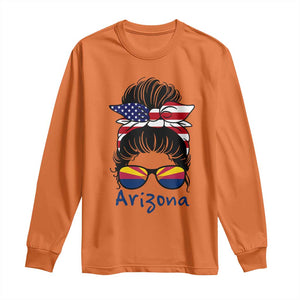 Patriotic Arizona Messy Bun Girl Graphic Long Sleeve Shirt American Flag Sunglasses Southwest State Pride Souvenir