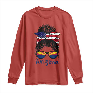 Patriotic Arizona Messy Bun Girl Graphic Long Sleeve Shirt American Flag Sunglasses Southwest State Pride Souvenir