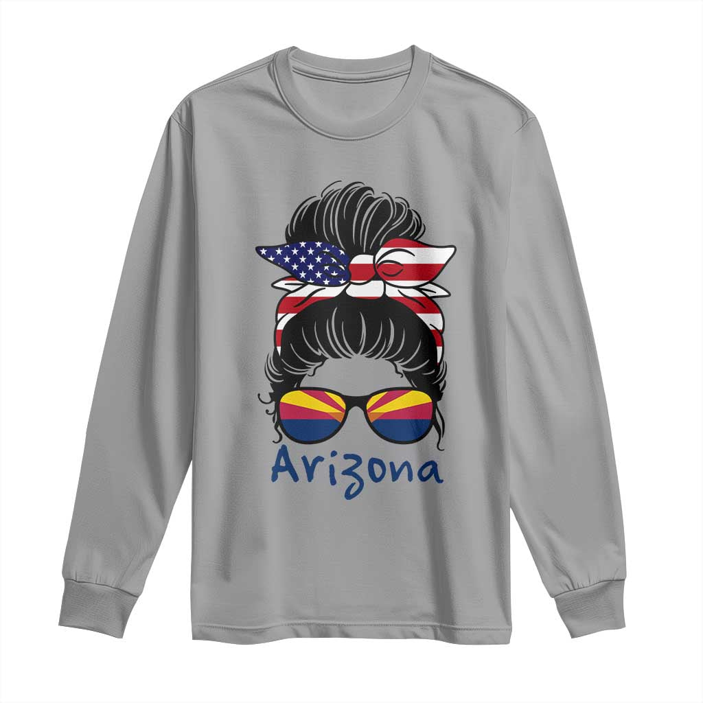 Patriotic Arizona Messy Bun Girl Graphic Long Sleeve Shirt American Flag Sunglasses Southwest State Pride Souvenir