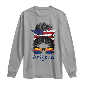 Patriotic Arizona Messy Bun Girl Graphic Long Sleeve Shirt American Flag Sunglasses Southwest State Pride Souvenir