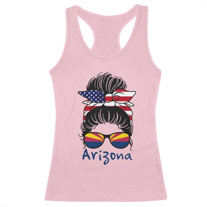 Patriotic Arizona Messy Bun Girl Graphic Racerback Tank Top American Flag Sunglasses Southwest State Pride Souvenir