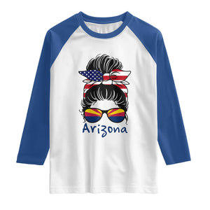 Patriotic Arizona Messy Bun Girl Graphic Raglan Shirt American Flag Sunglasses Southwest State Pride Souvenir