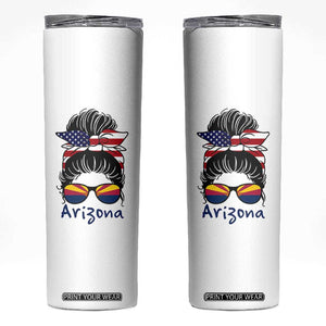 Patriotic Arizona Messy Bun Girl Graphic Skinny Tumbler American Flag Sunglasses Southwest State Pride Souvenir
