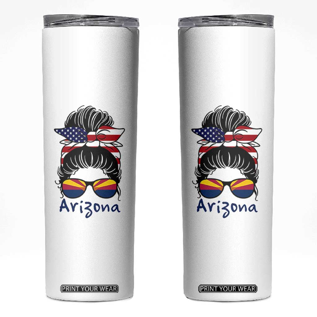 Patriotic Arizona Messy Bun Girl Graphic Skinny Tumbler American Flag Sunglasses Southwest State Pride Souvenir TS02 White Print Your Wear