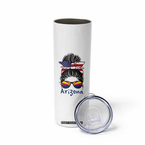 Patriotic Arizona Messy Bun Girl Graphic Skinny Tumbler American Flag Sunglasses Southwest State Pride Souvenir