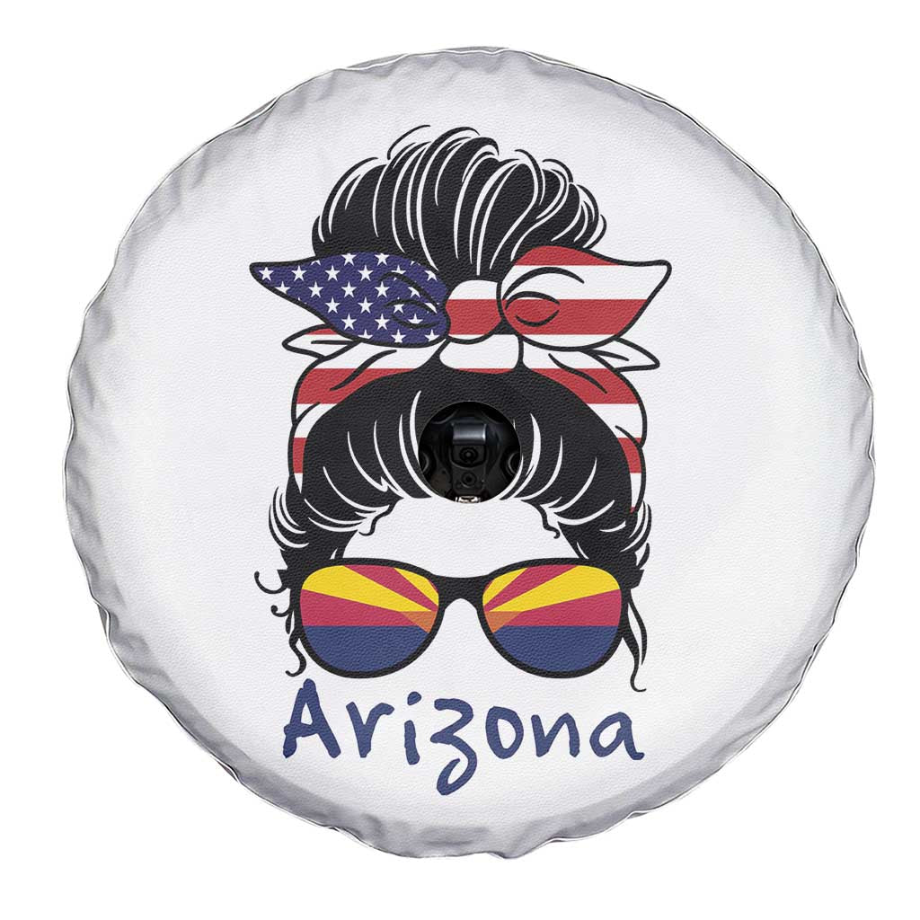 Patriotic Arizona Messy Bun Girl Graphic Spare Tire Cover American Flag Sunglasses Southwest State Pride Souvenir