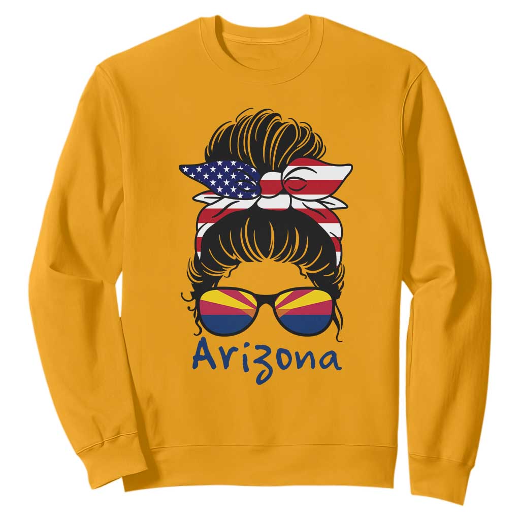 Patriotic Arizona Messy Bun Girl Graphic Sweatshirt American Flag Sunglasses Southwest State Pride Souvenir