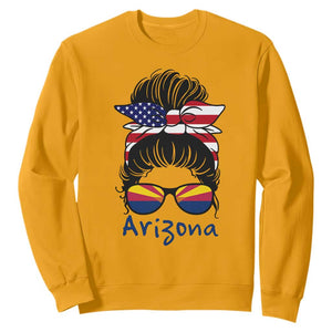 Patriotic Arizona Messy Bun Girl Graphic Sweatshirt American Flag Sunglasses Southwest State Pride Souvenir