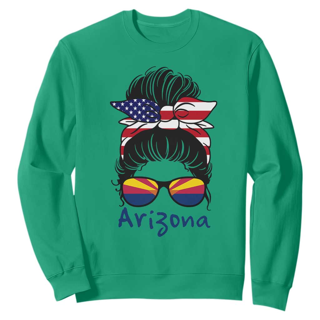 Patriotic Arizona Messy Bun Girl Graphic Sweatshirt American Flag Sunglasses Southwest State Pride Souvenir