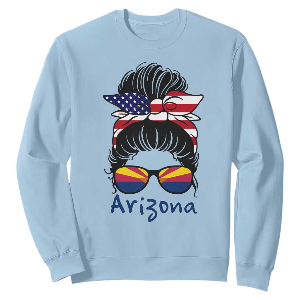 Patriotic Arizona Messy Bun Girl Graphic Sweatshirt American Flag Sunglasses Southwest State Pride Souvenir