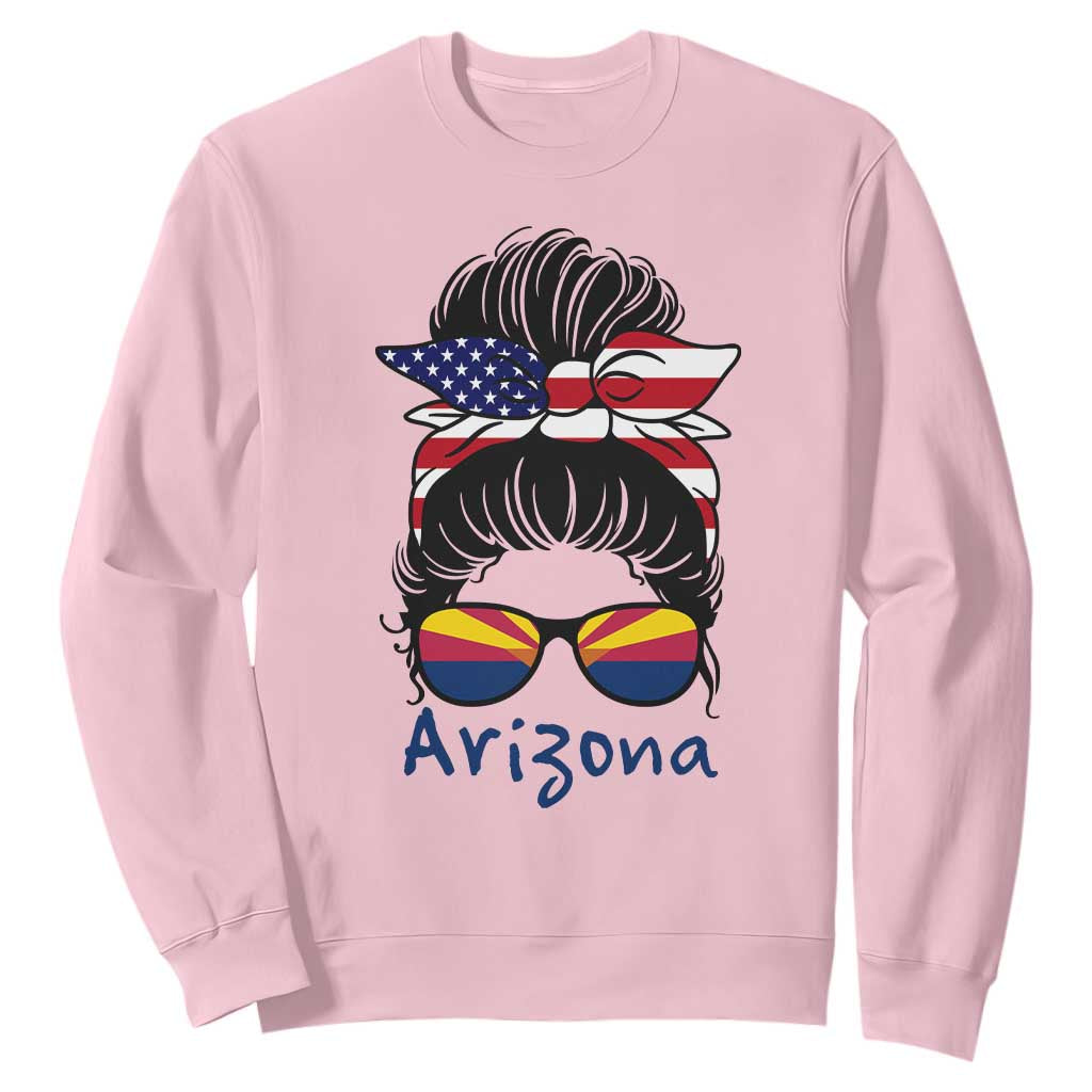 Patriotic Arizona Messy Bun Girl Graphic Sweatshirt American Flag Sunglasses Southwest State Pride Souvenir