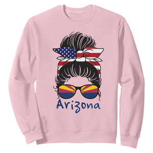 Patriotic Arizona Messy Bun Girl Graphic Sweatshirt American Flag Sunglasses Southwest State Pride Souvenir