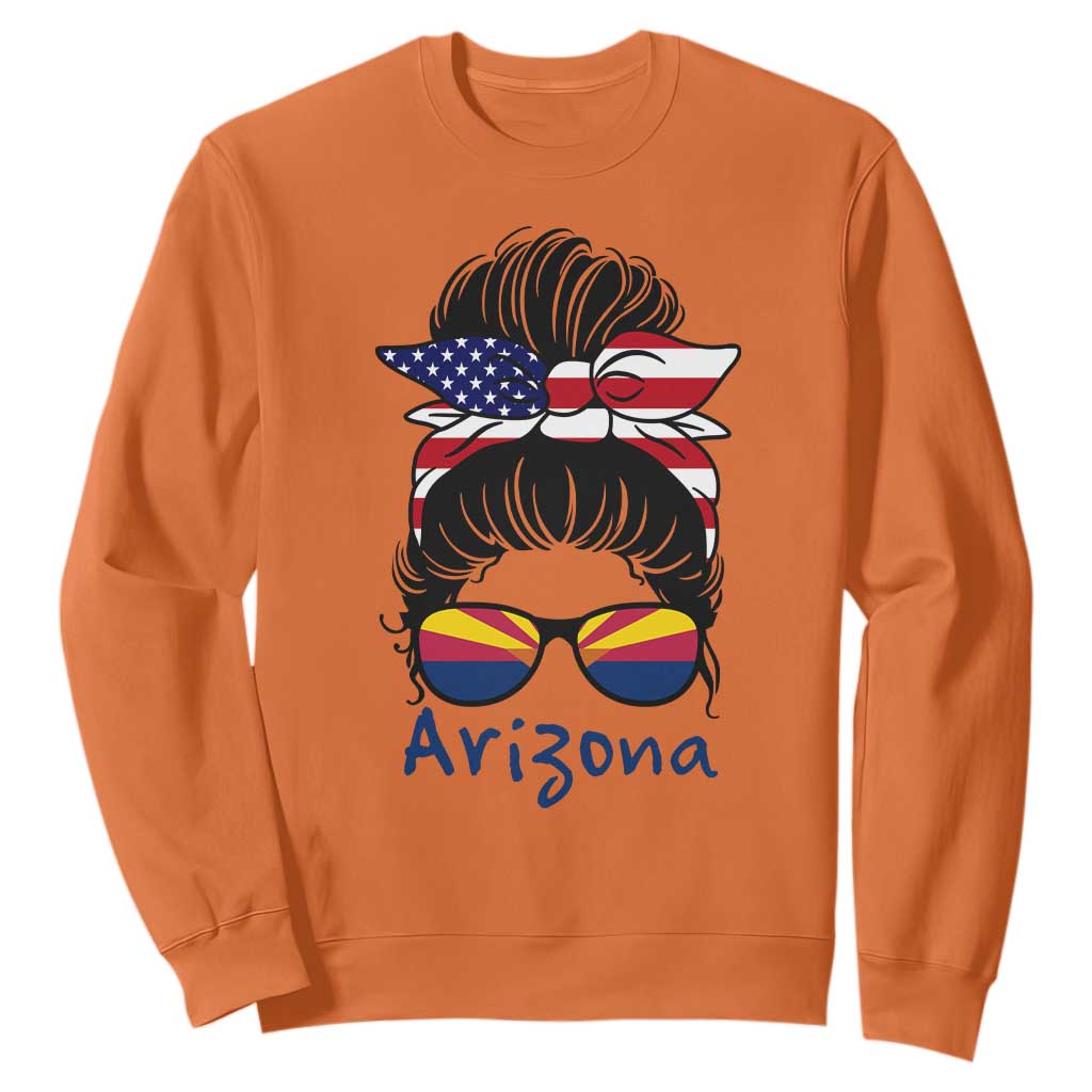 Patriotic Arizona Messy Bun Girl Graphic Sweatshirt American Flag Sunglasses Southwest State Pride Souvenir