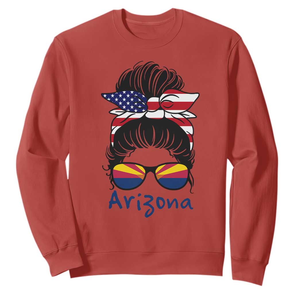 Patriotic Arizona Messy Bun Girl Graphic Sweatshirt American Flag Sunglasses Southwest State Pride Souvenir