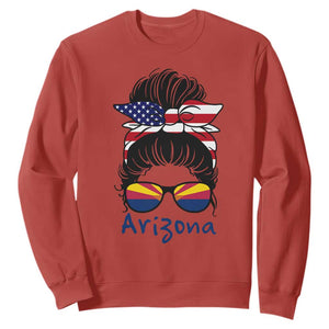Patriotic Arizona Messy Bun Girl Graphic Sweatshirt American Flag Sunglasses Southwest State Pride Souvenir