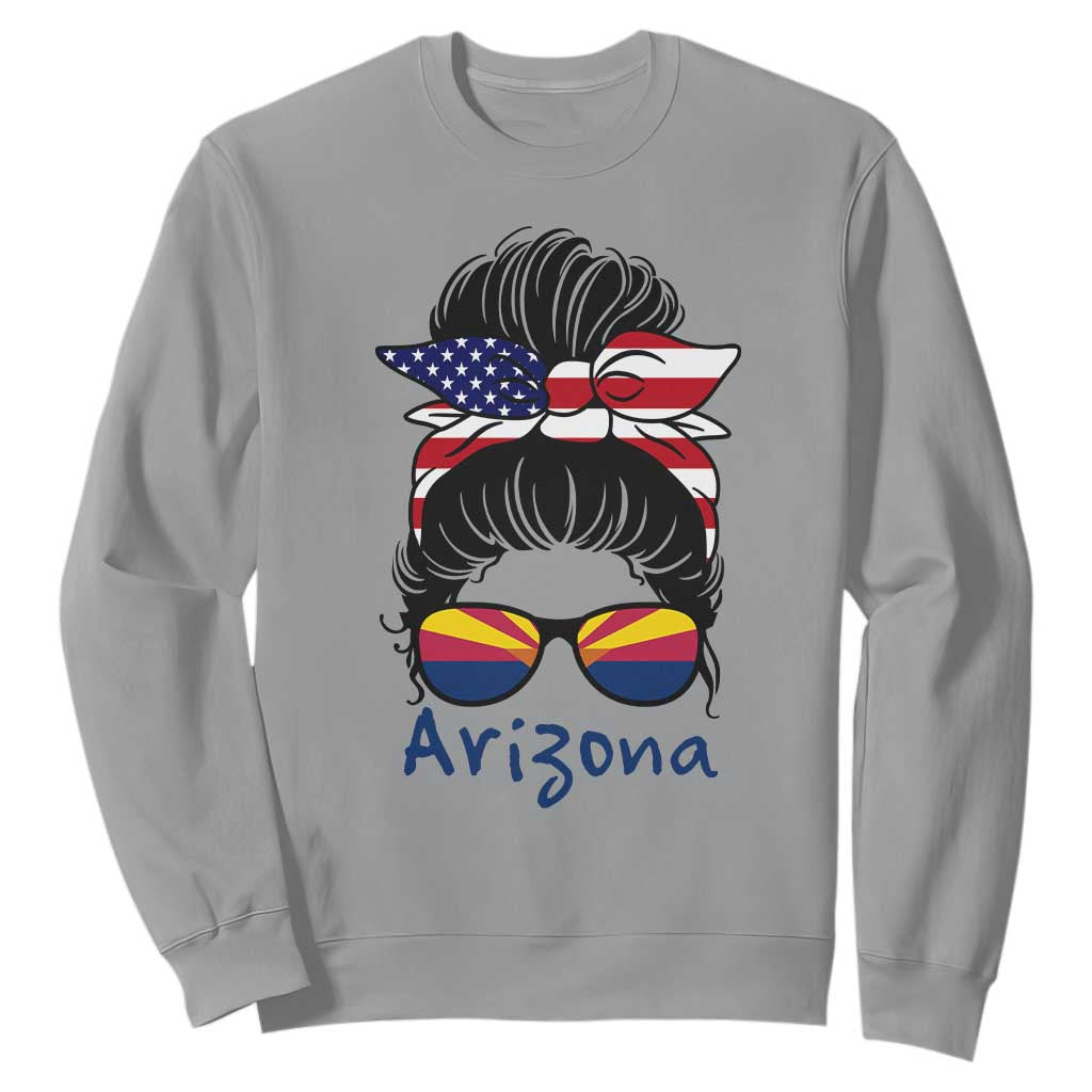 Patriotic Arizona Messy Bun Girl Graphic Sweatshirt American Flag Sunglasses Southwest State Pride Souvenir