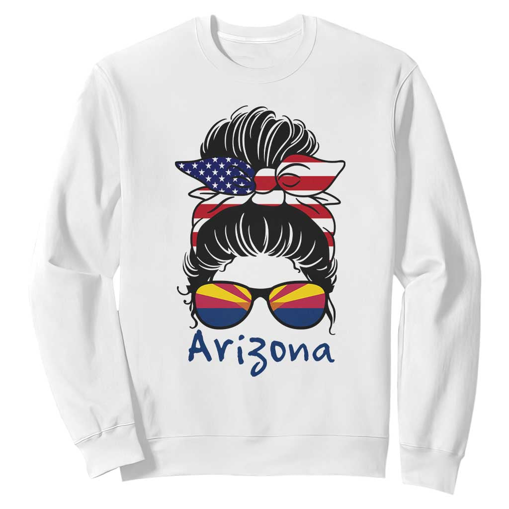 Patriotic Arizona Messy Bun Girl Graphic Sweatshirt American Flag Sunglasses Southwest State Pride Souvenir
