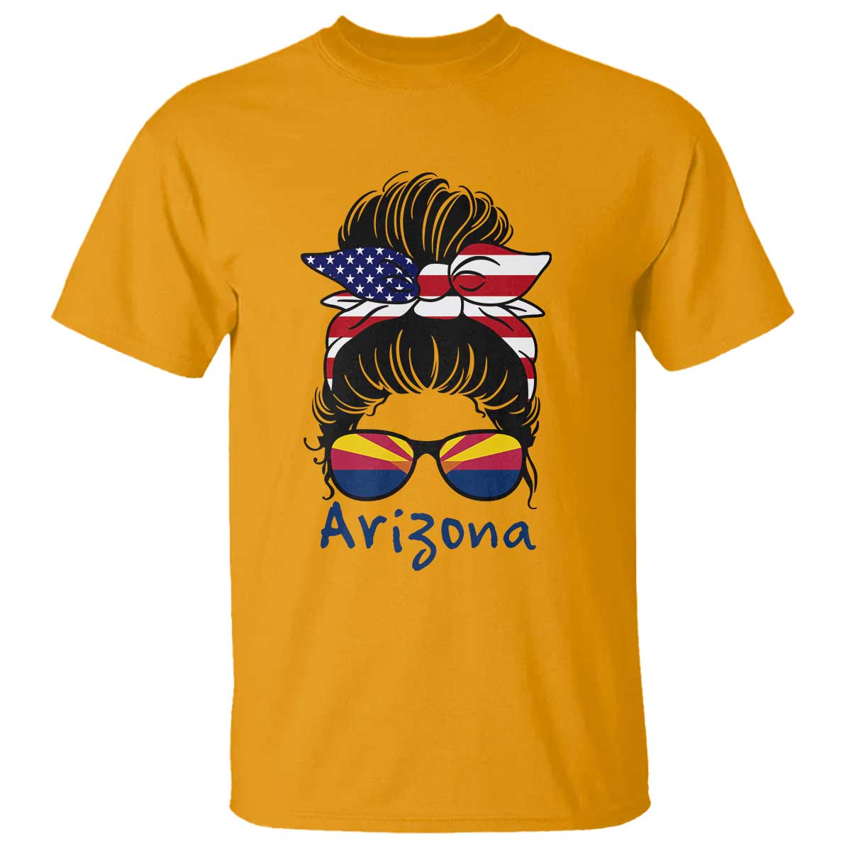 Patriotic Arizona Messy Bun Girl Graphic T Shirt American Flag Sunglasses Southwest State Pride Souvenir