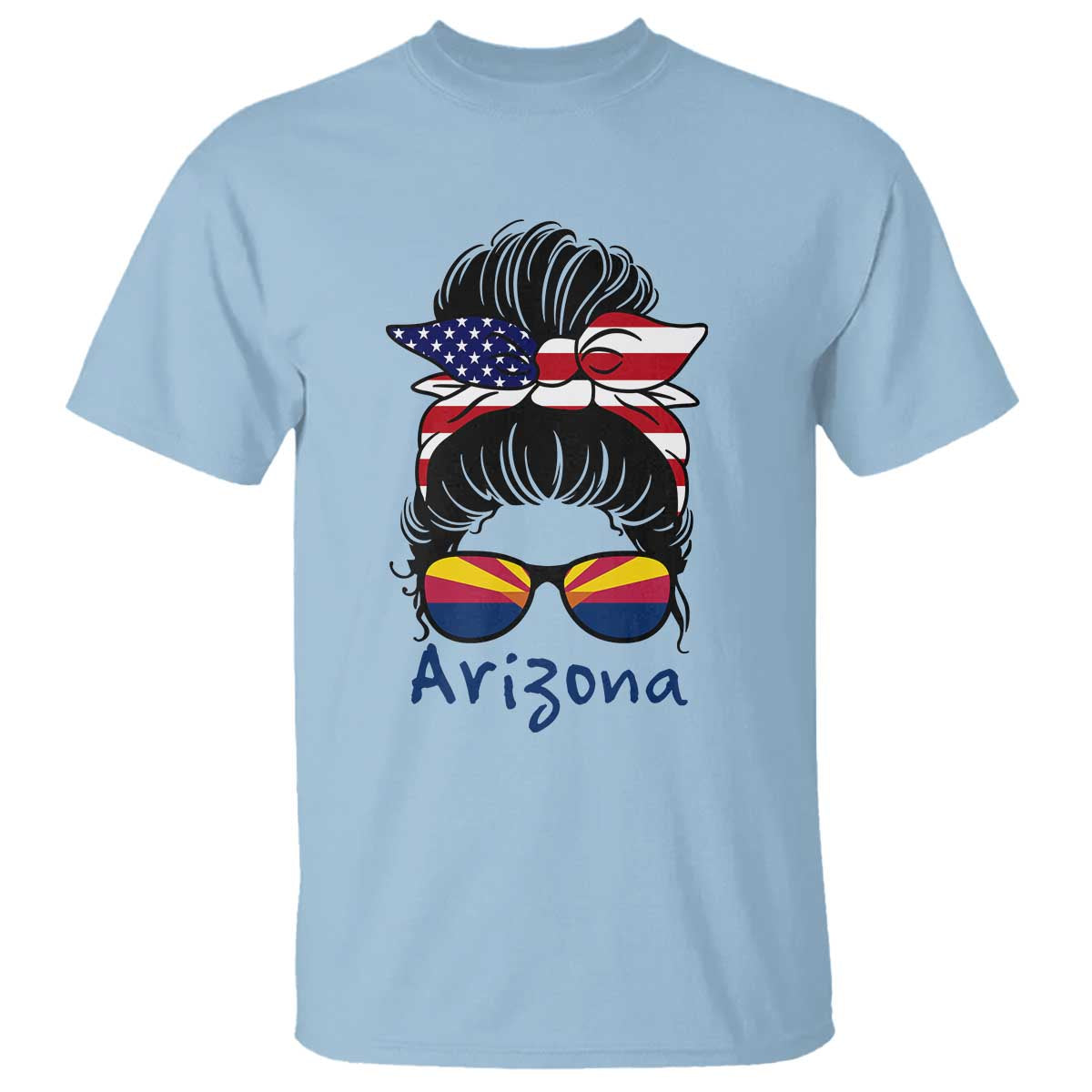 Patriotic Arizona Messy Bun Girl Graphic T Shirt American Flag Sunglasses Southwest State Pride Souvenir