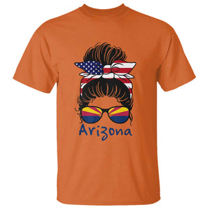 Patriotic Arizona Messy Bun Girl Graphic T Shirt American Flag Sunglasses Southwest State Pride Souvenir