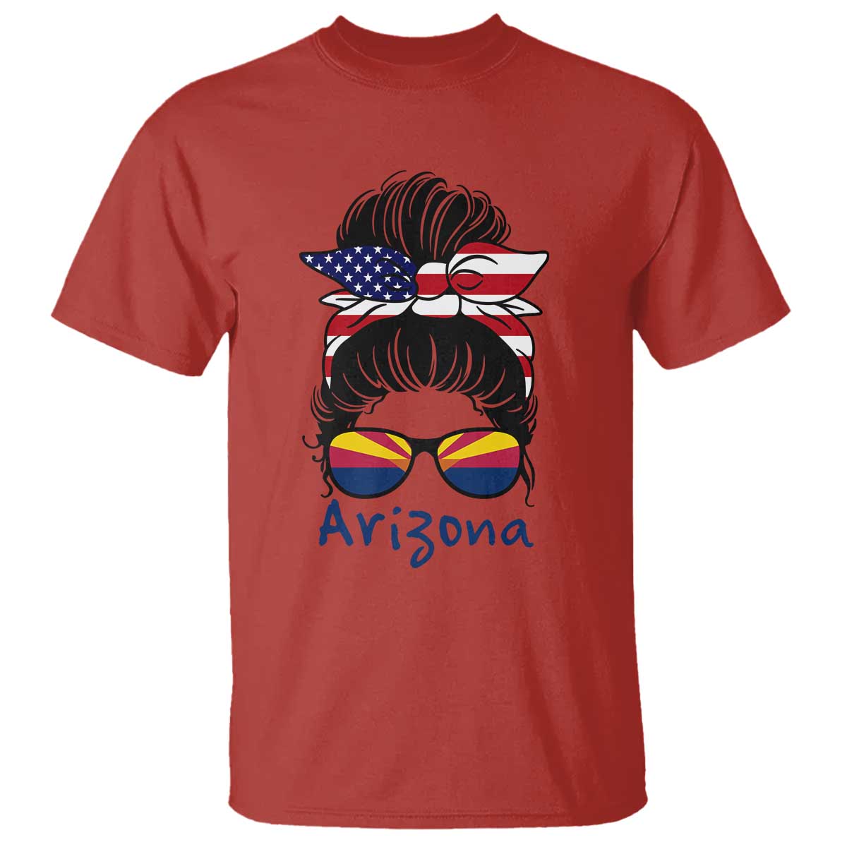 Patriotic Arizona Messy Bun Girl Graphic T Shirt American Flag Sunglasses Southwest State Pride Souvenir