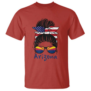 Patriotic Arizona Messy Bun Girl Graphic T Shirt American Flag Sunglasses Southwest State Pride Souvenir
