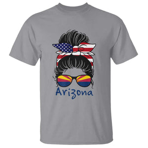 Patriotic Arizona Messy Bun Girl Graphic T Shirt American Flag Sunglasses Southwest State Pride Souvenir