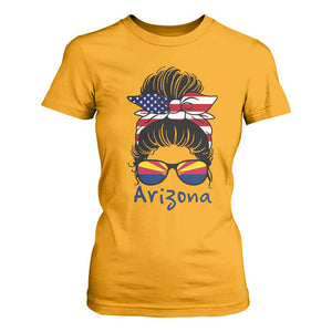 Patriotic Arizona Messy Bun Girl Graphic T Shirt For Women American Flag Sunglasses Southwest State Pride Souvenir