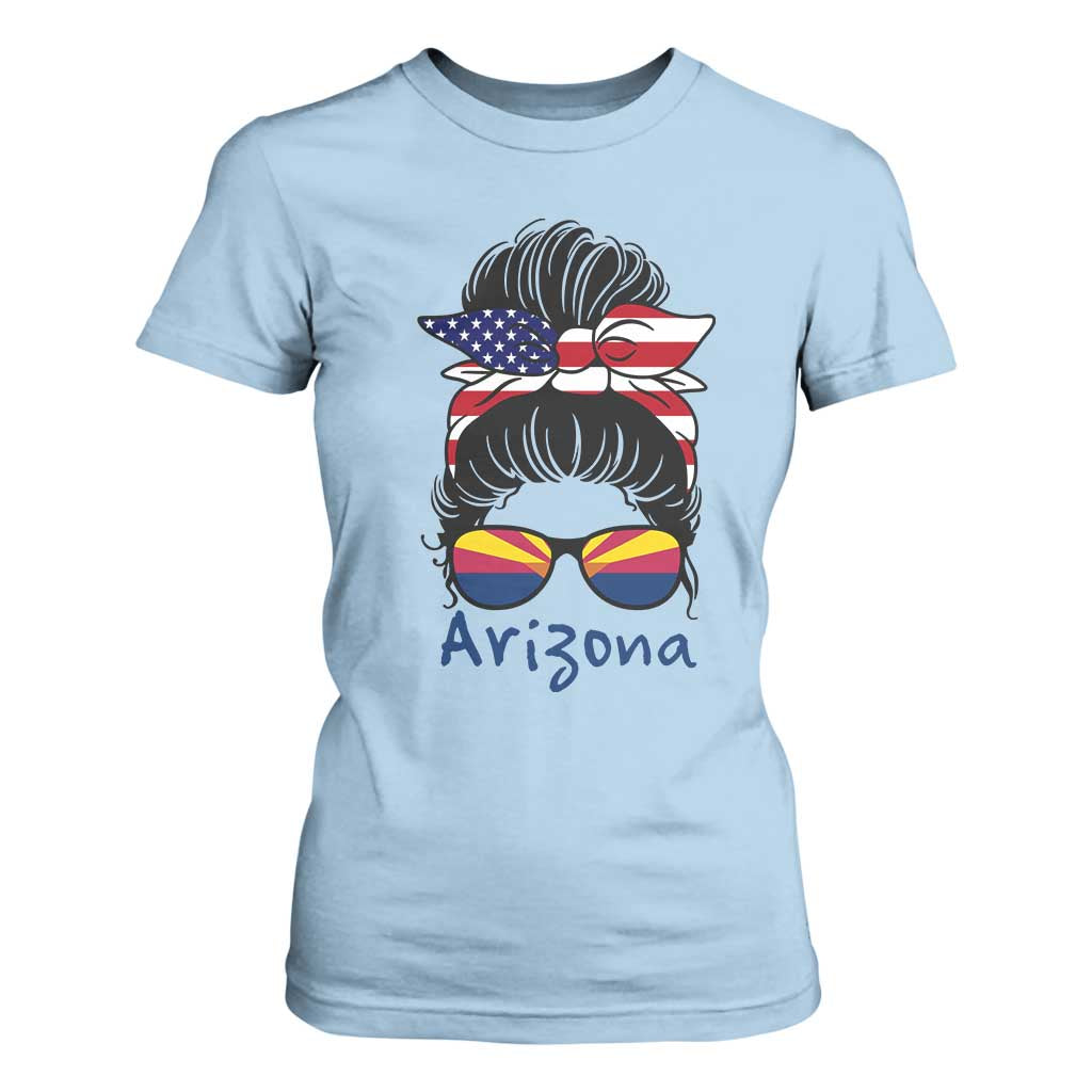 Patriotic Arizona Messy Bun Girl Graphic T Shirt For Women American Flag Sunglasses Southwest State Pride Souvenir